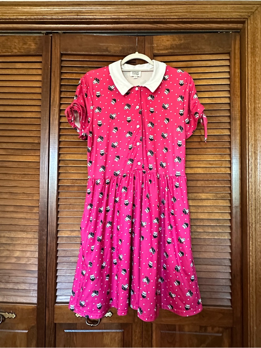 Unique Vintage Retro Cats in Teacups Bright Pink, Black and White Swing Dress - Picture 2 of 12